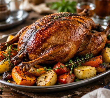 Дикая утка, тушённая с овощами